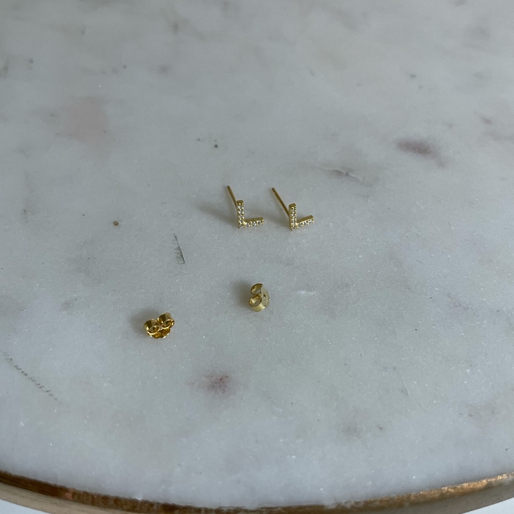 Sterling Silver Initial Stud Earrings - image 2